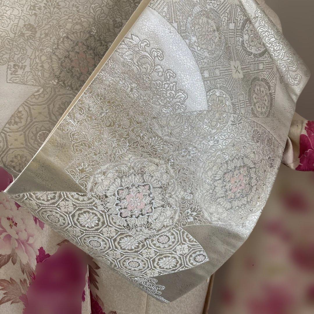 豪華振袖フルセットお探しの方に　牡丹　成人式に 美しい花柄　西陣織プラチナ箔