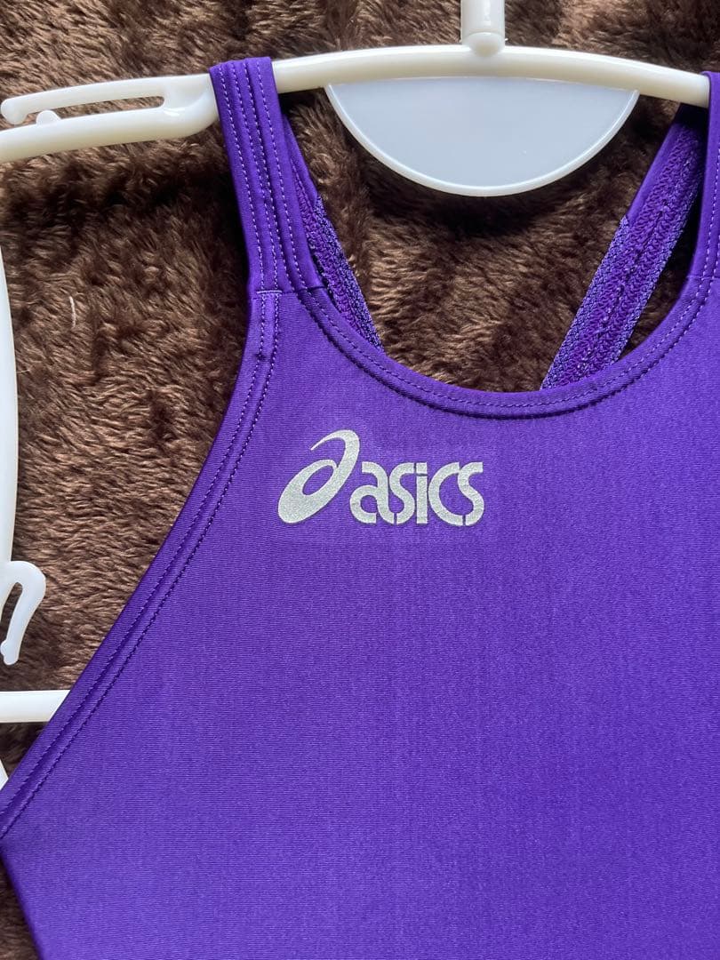 asics 紫 オープンバック競泳水着