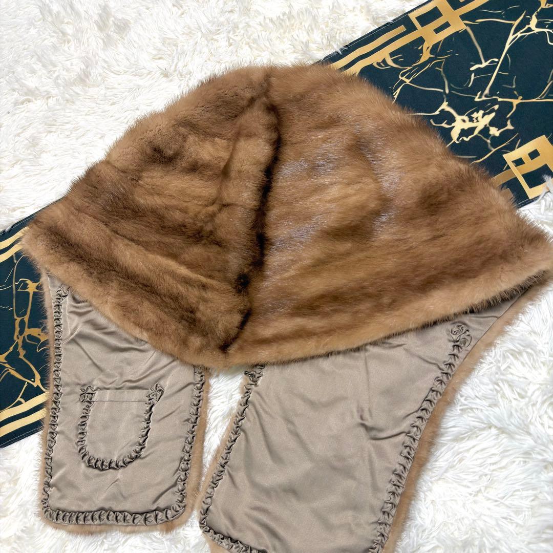 デミバフミンク リアルファー ショール ストール マフラー ブラウン