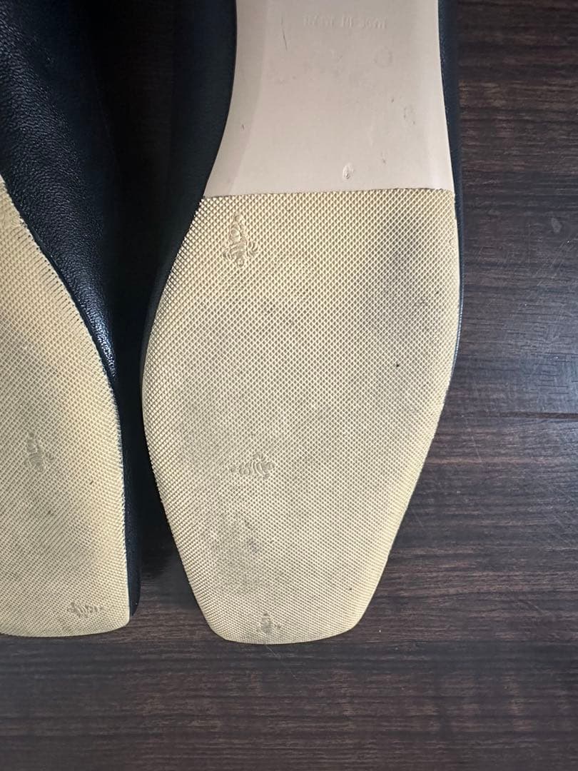 ピッピシック スクエアトゥ バレエシューズ リボン フラット 黒 36