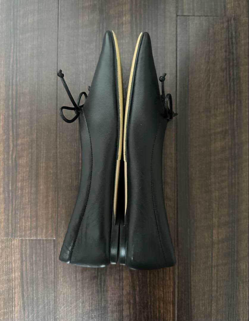 ピッピシック スクエアトゥ バレエシューズ リボン フラット 黒 36