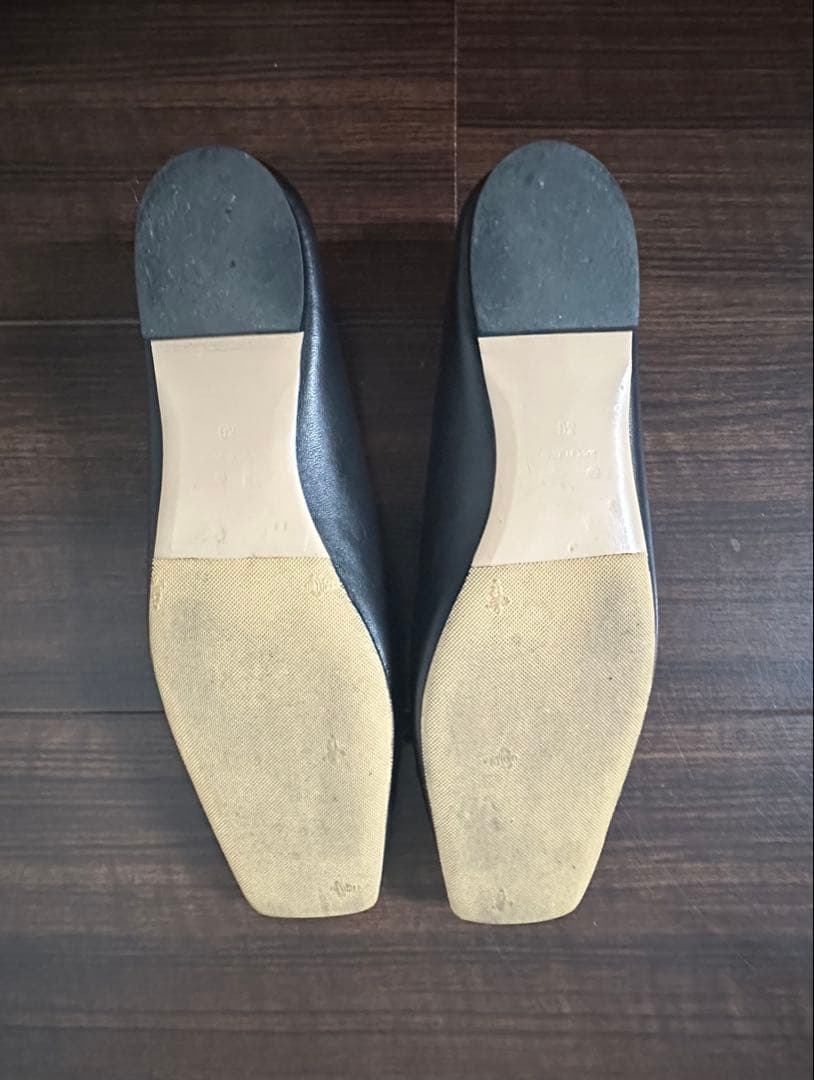 ピッピシック スクエアトゥ バレエシューズ リボン フラット 黒 36