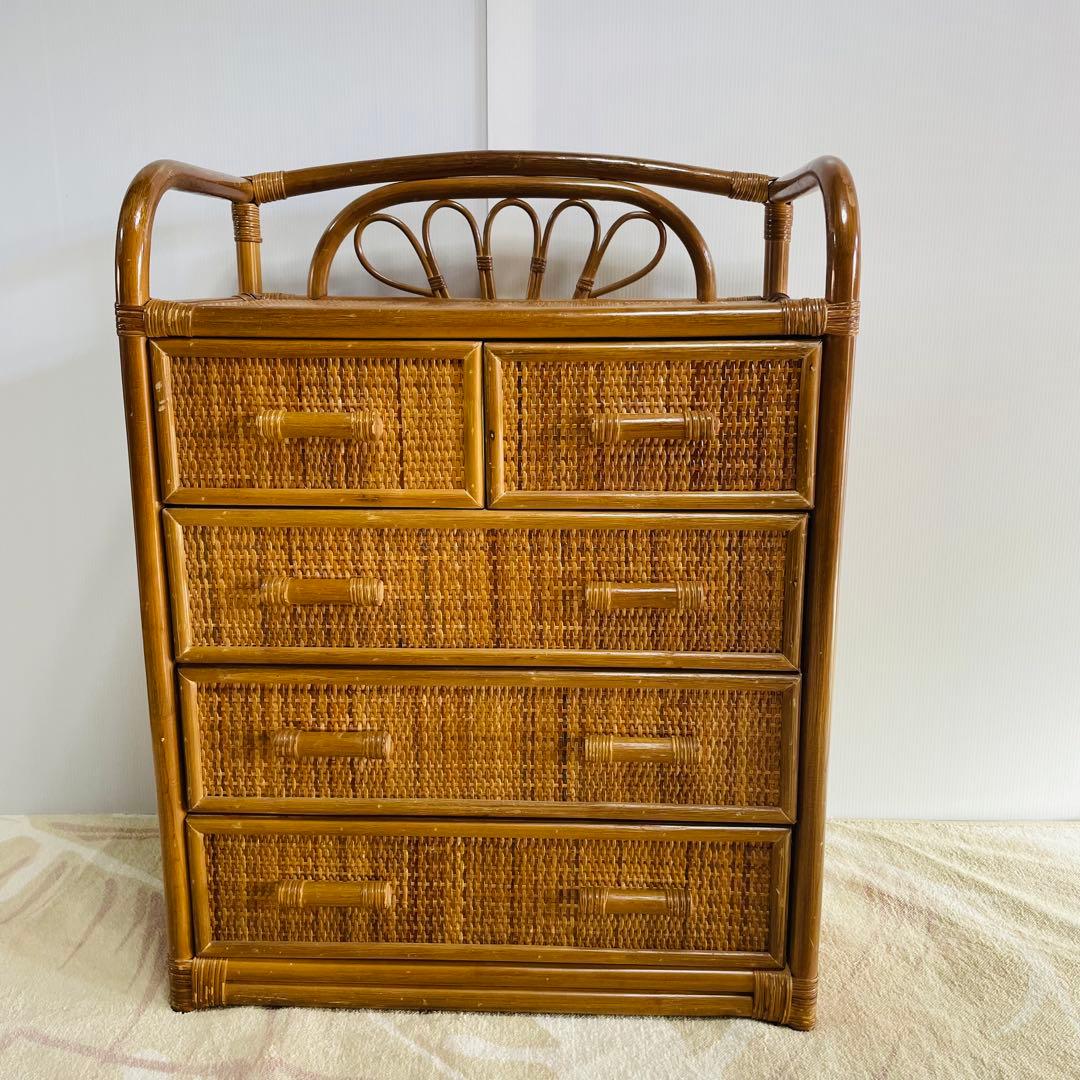 ラタン 4段チェスト 籐家具 洋服タンス レトロ