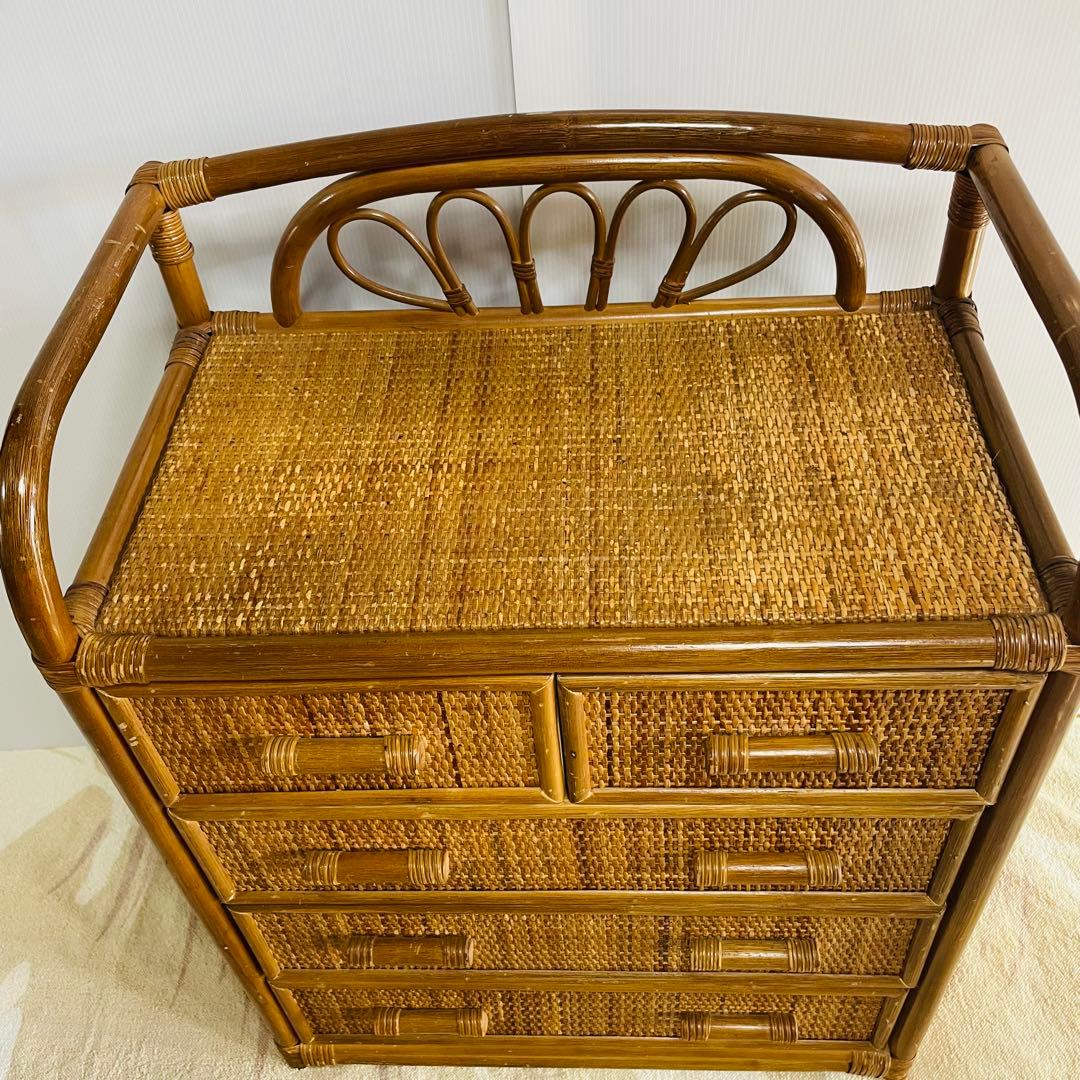 ラタン 4段チェスト 籐家具 洋服タンス レトロ