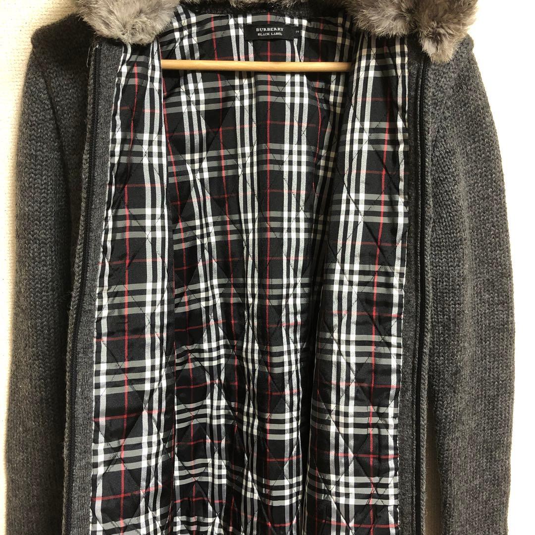 美品バーバリーブラックレーベル2 ニットブルゾン　ラビットファー付き