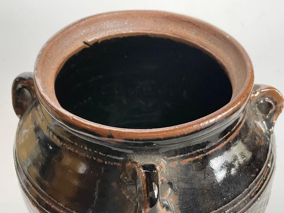 陶芸家　人間国宝　濱田庄司　浜田庄司　？　鉄釉　文打　水指　茶道具　箱なし