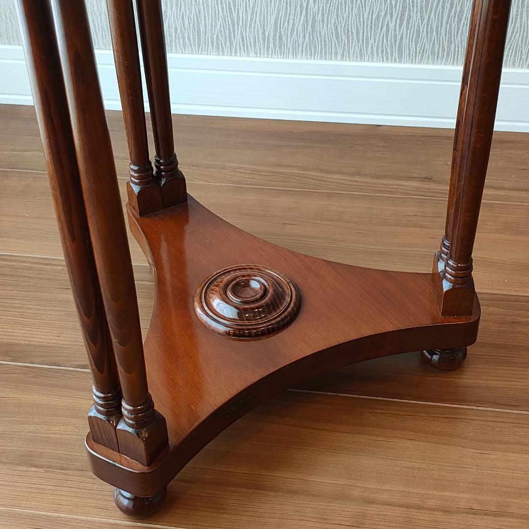 アンティーク　サイドテーブル　ラウンド　象嵌　引出し付き