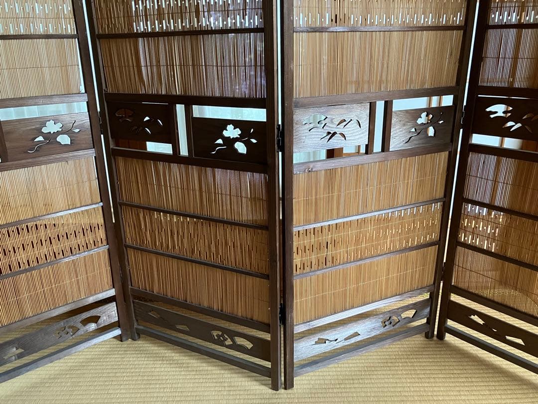 4連衝立 パーテーション 自然素材 希少 間仕切り 古民家 古道具 和美術