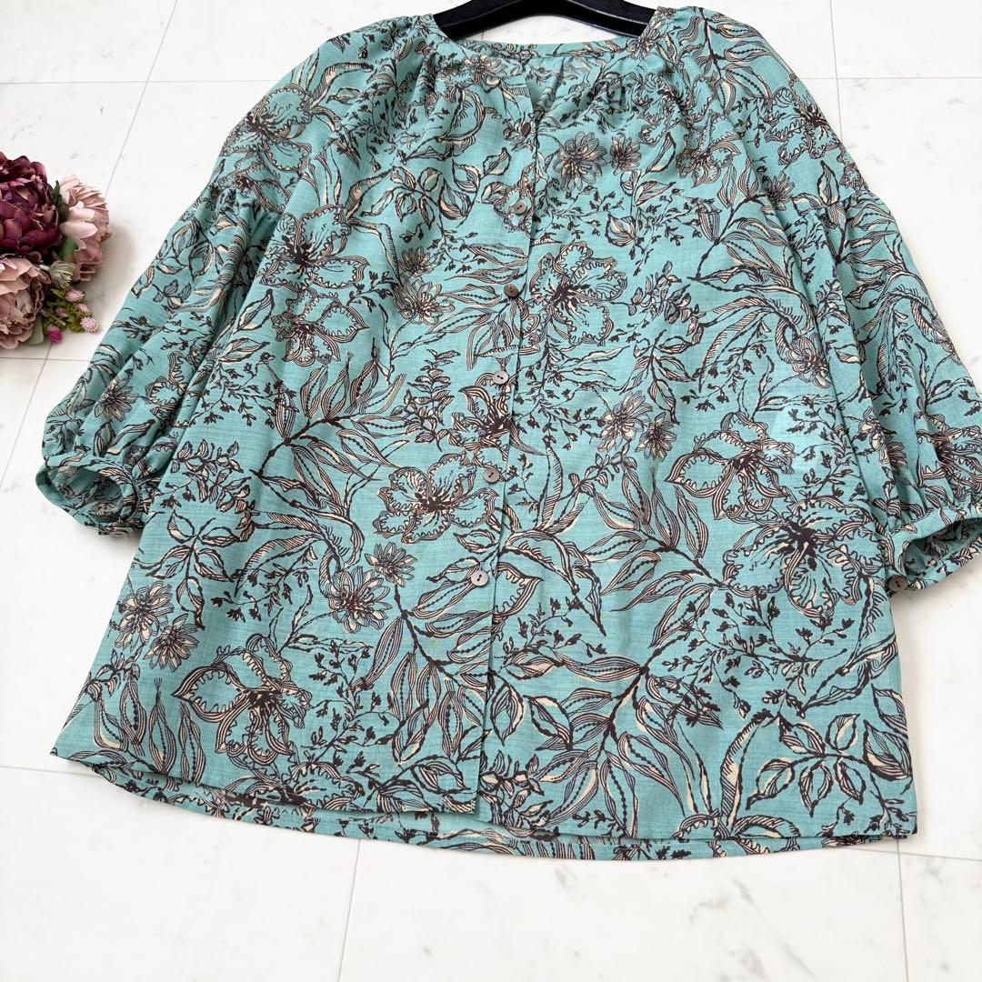 未使用級❤️レリアン　現行タグ　ブラウス　花柄　グリーン　７分袖 2023SS