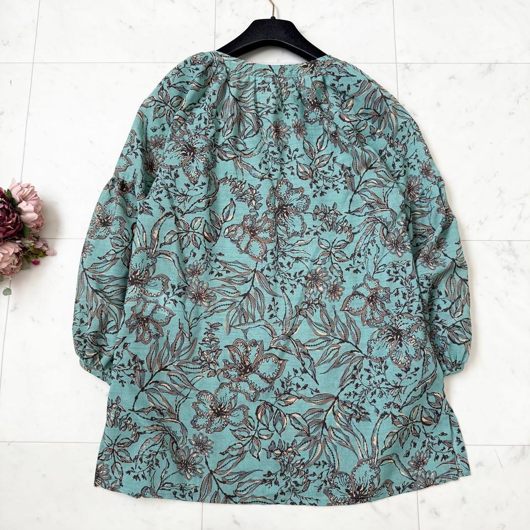 未使用級❤️レリアン　現行タグ　ブラウス　花柄　グリーン　７分袖 2023SS