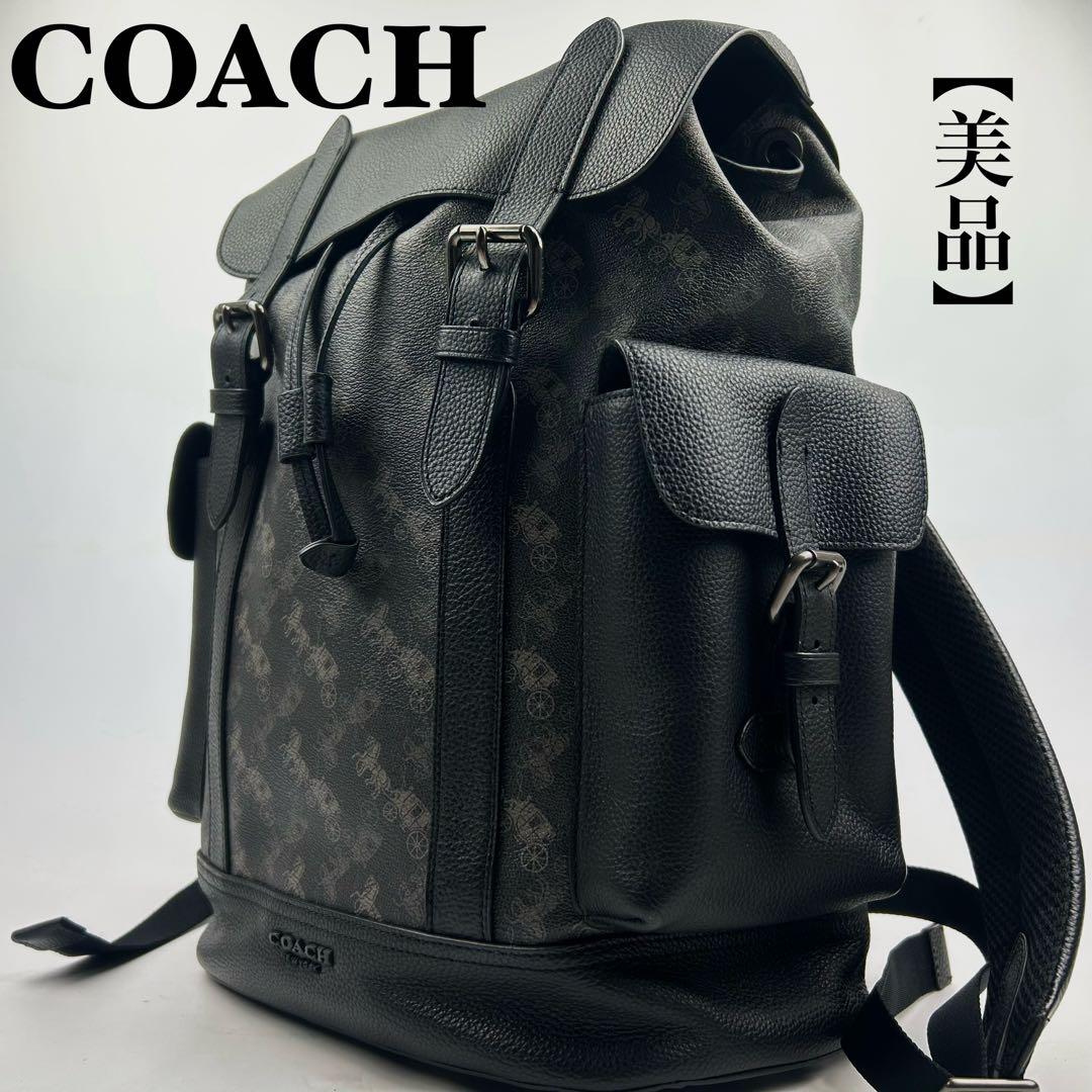 【美品】コーチ　リュック　バックパック　総柄　レザー　PVC 馬車　89897