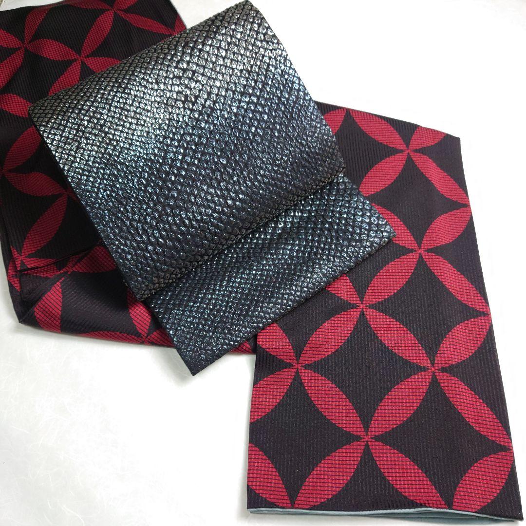 正絹 袋帯 六通柄 岡文織物謹製 鹿子柄 ギラギラ モード 洒落 逸品 未使用品
