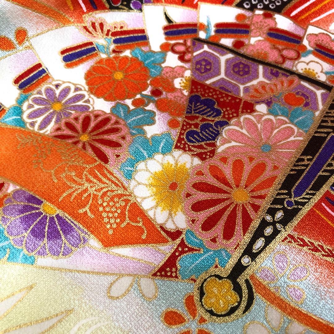 七五三7歳❣️人気赤地暈し金彩際立つ完全フルセッット⭐︎扇熨斗鶴菊金彩煌びやか際立つ