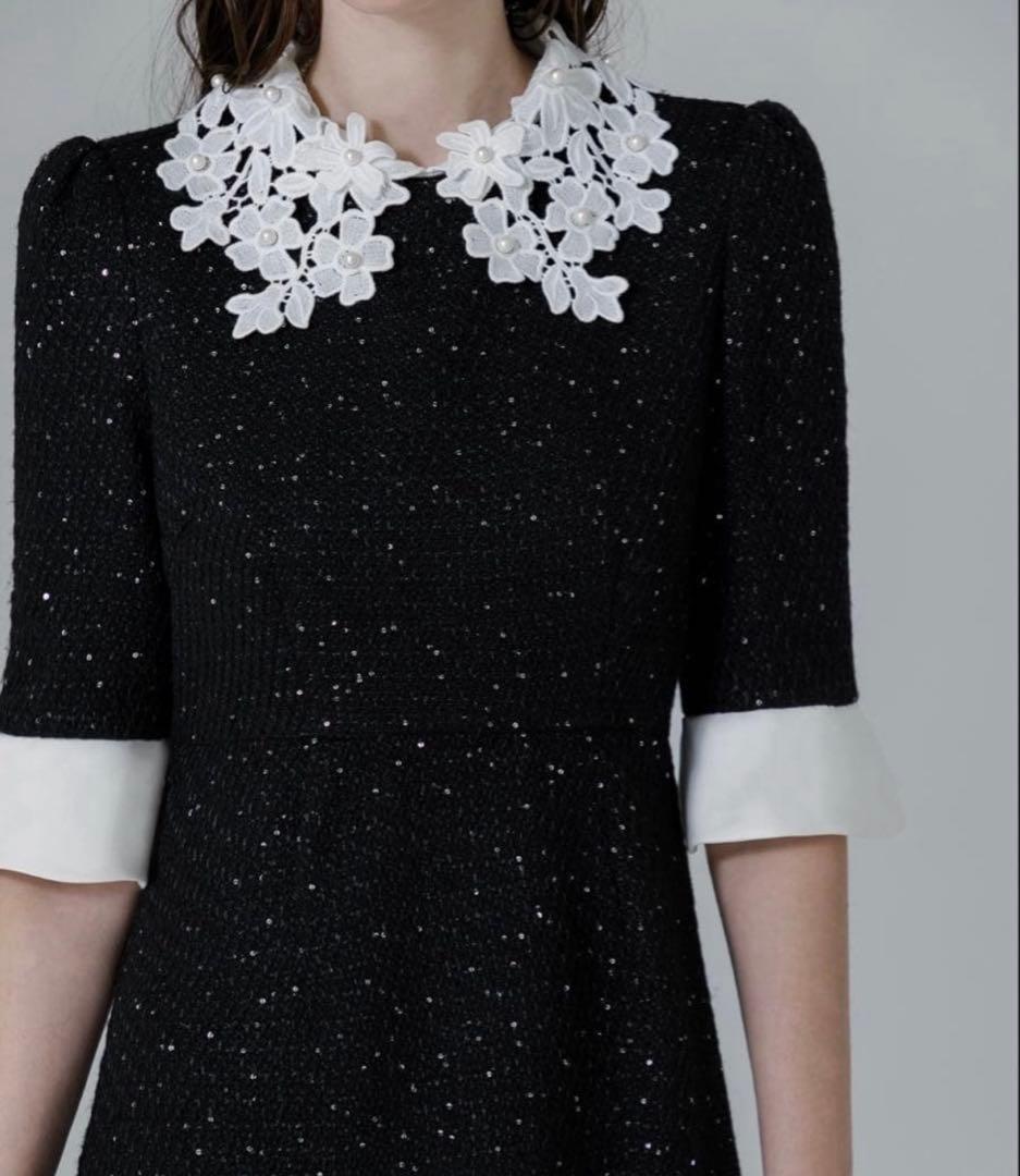 leja ドレス 花柄レースカラースパンコールAラインワンピースドレス