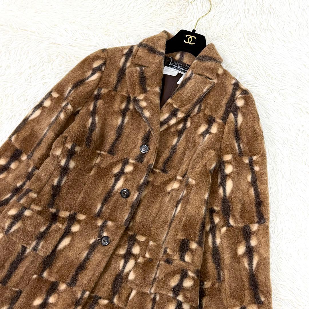 【極美品】フェラガモ チェスターコート アルパカ混 モヘヤ混 マキシ丈 ブラウン