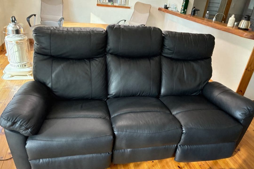 リクライニング3人掛けソファ 黒