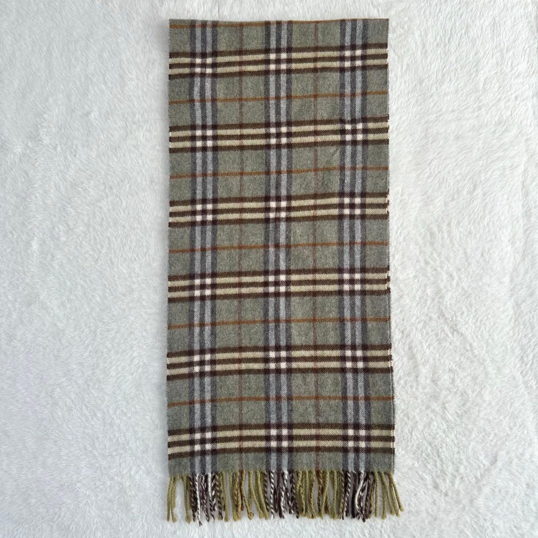 美品☆カシミヤ100% バーバリーロンドン マフラー ノバチェック グレー 秋冬