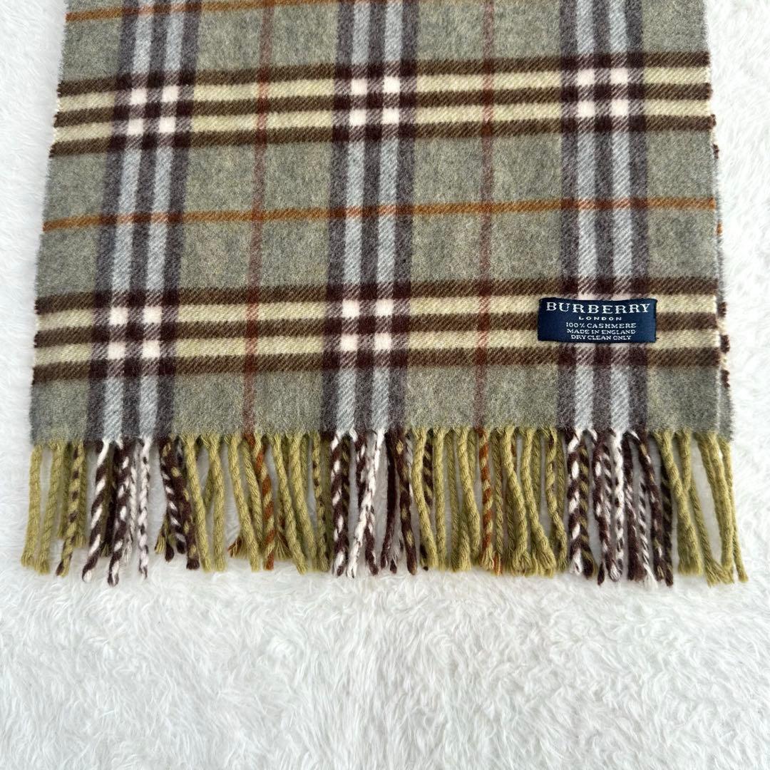 美品☆カシミヤ100% バーバリーロンドン マフラー ノバチェック グレー 秋冬