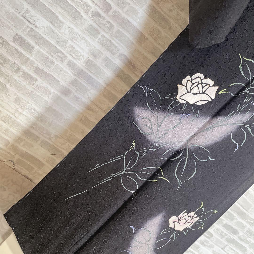 訪問着　フルセット　薔薇　月夜　黒地　金彩加工　おおみ安心ガード加工　着物　Q5