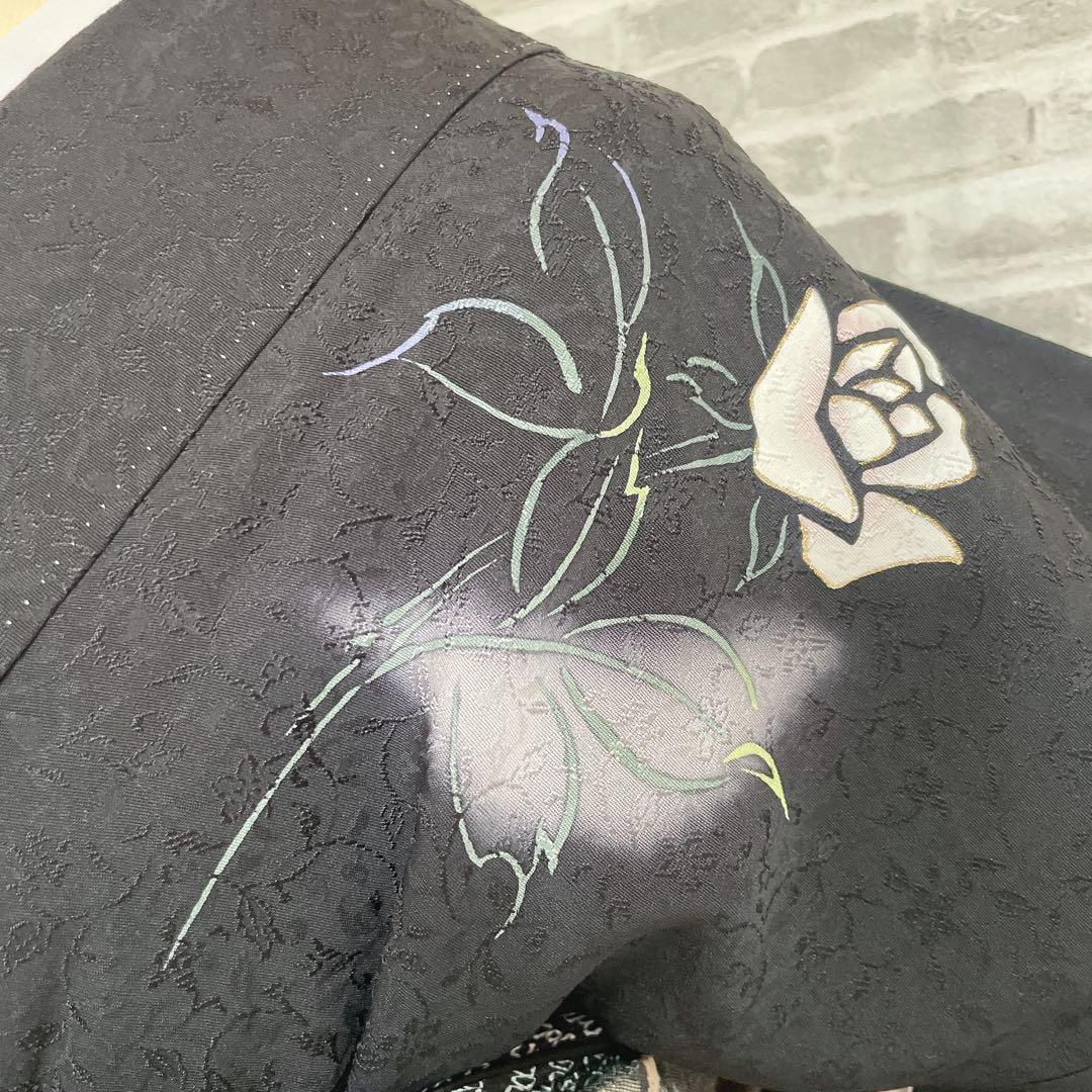 訪問着　フルセット　薔薇　月夜　黒地　金彩加工　おおみ安心ガード加工　着物　Q5