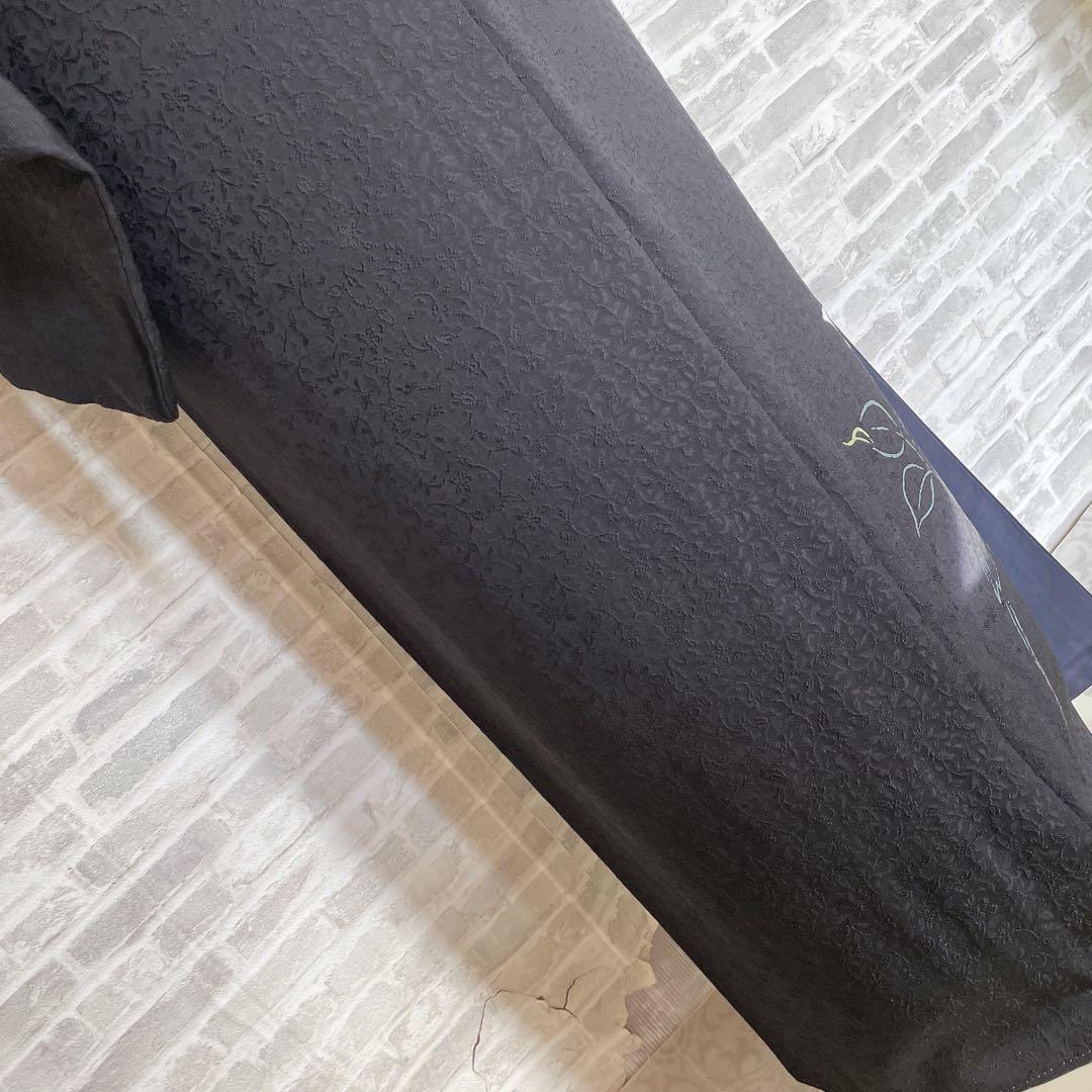 訪問着　フルセット　薔薇　月夜　黒地　金彩加工　おおみ安心ガード加工　着物　Q5