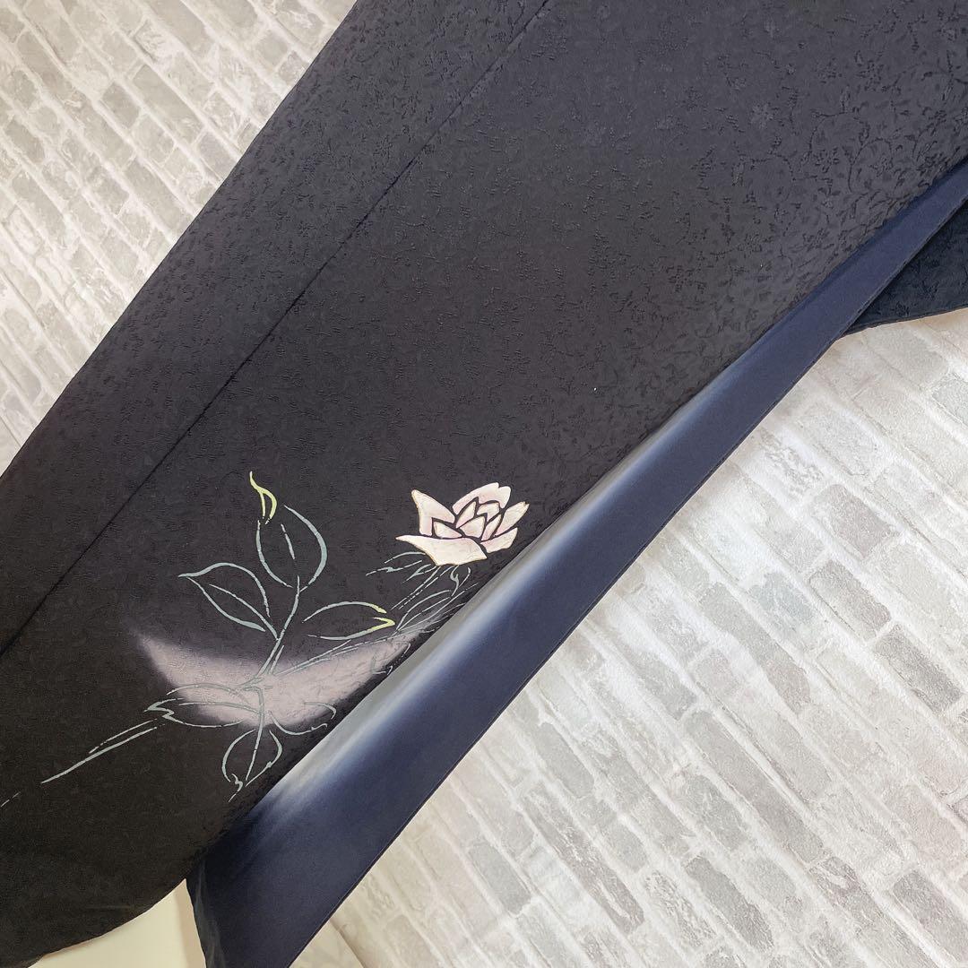 訪問着　フルセット　薔薇　月夜　黒地　金彩加工　おおみ安心ガード加工　着物　Q5