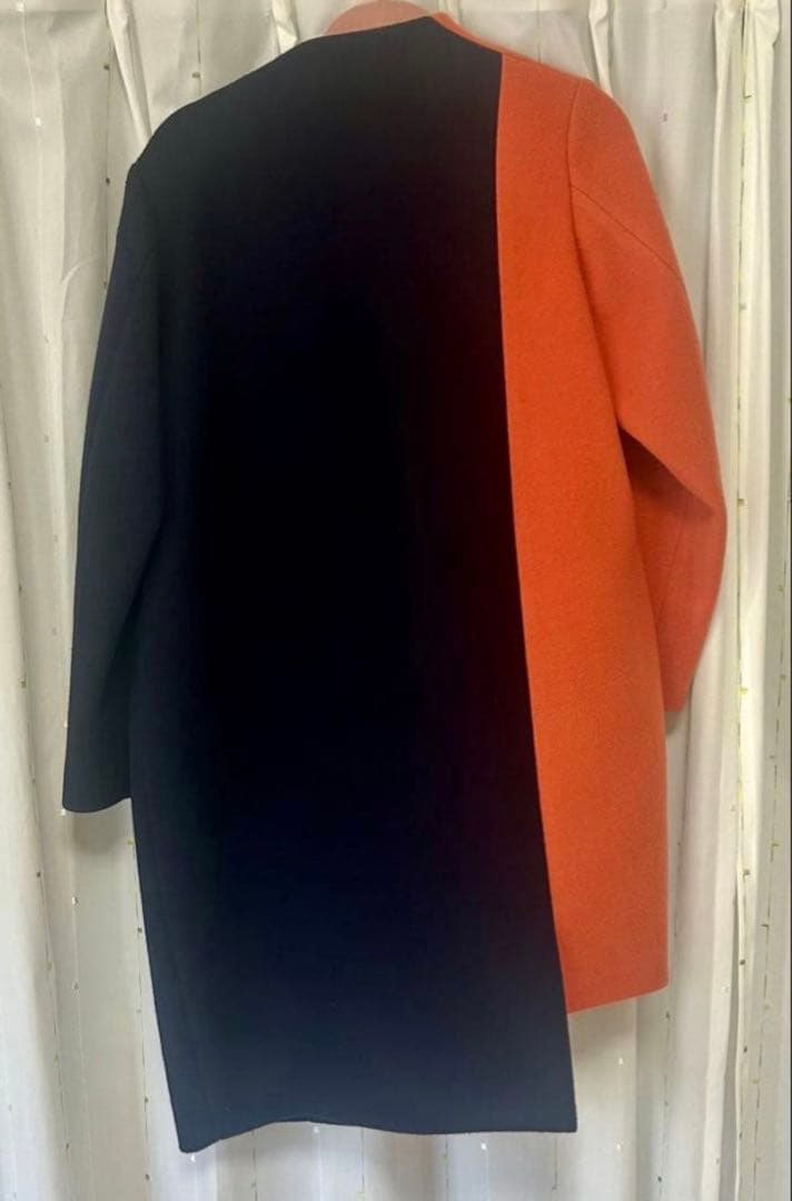 UN3D. アンスリード バイカラーアシンメトリーコート オレンジ×ネイビー