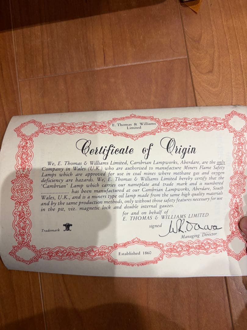 1987年製　 E.Thomas & Williams 　箱＆説明書付き