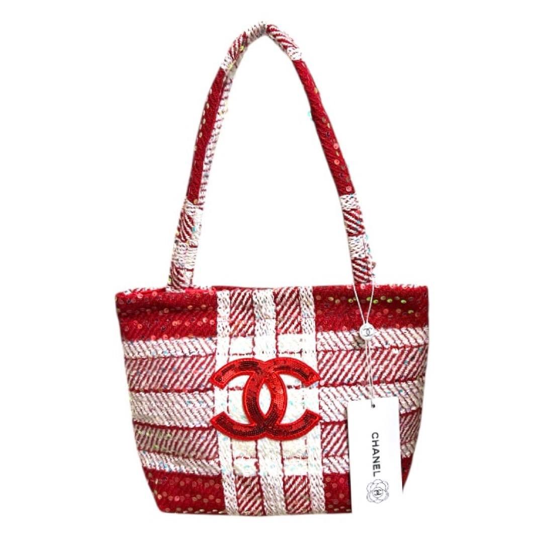 希少 CHANEL シャネル ツイード トートバッグ ノベルティ スパンコール