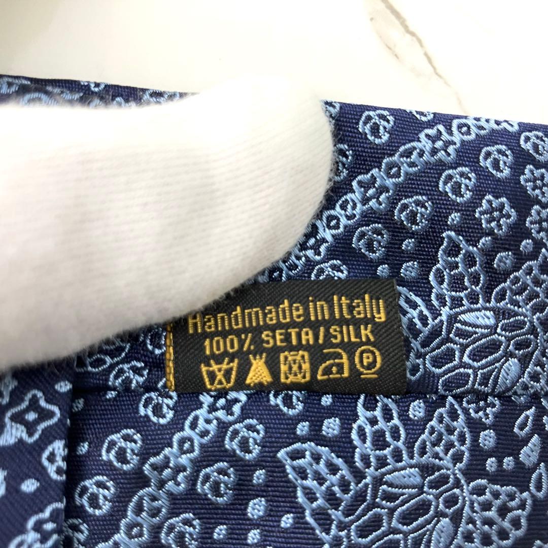 未使用級　ブルガリ　ネクタイ　ペイズリー柄　セッテピエゲ　ジャガード　ネイビー