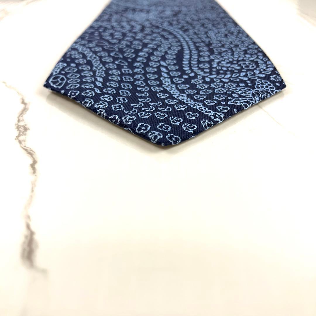 未使用級　ブルガリ　ネクタイ　ペイズリー柄　セッテピエゲ　ジャガード　ネイビー