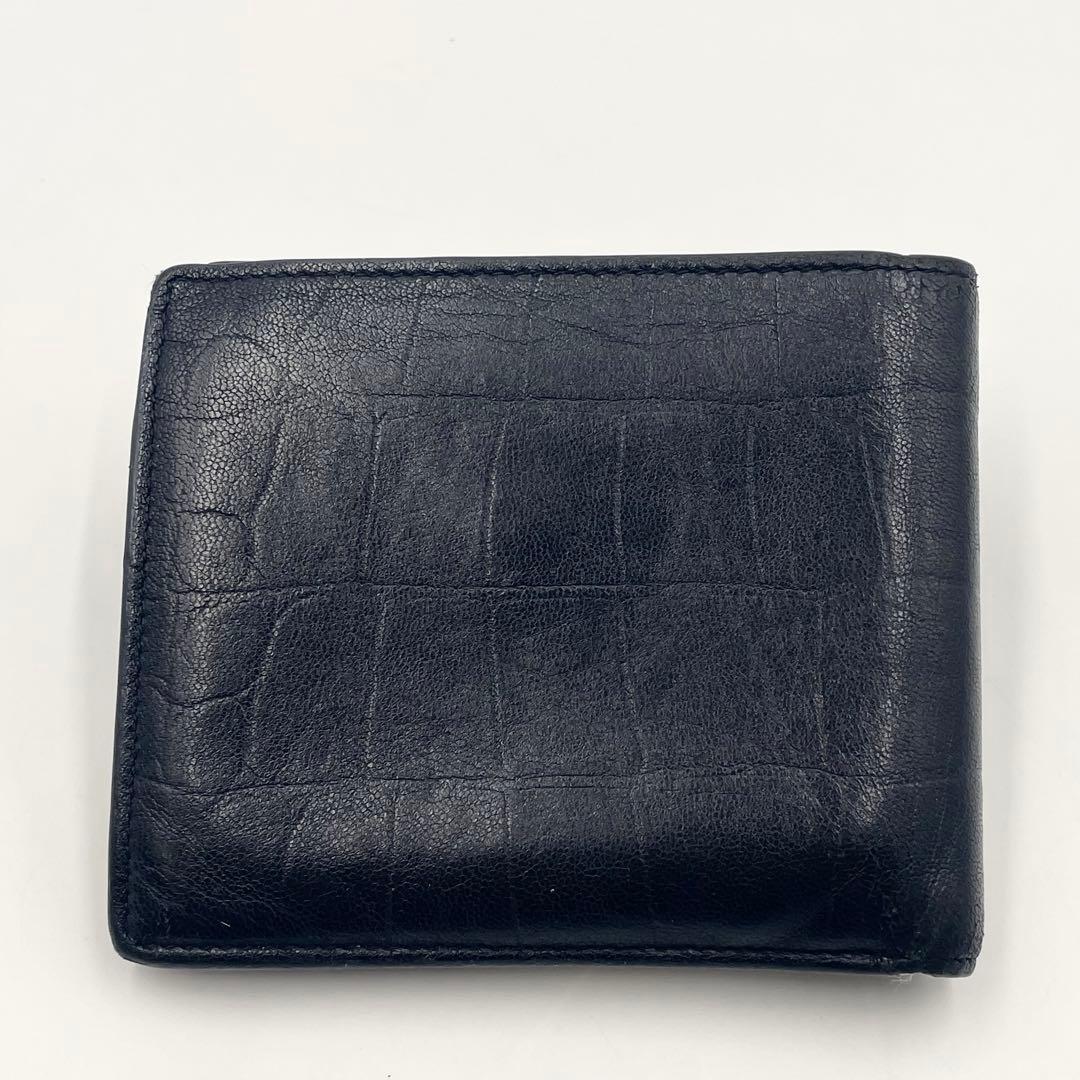 【美品】 SAINT LAURENT 折り財布 クロコ型押し YSL金具 黒