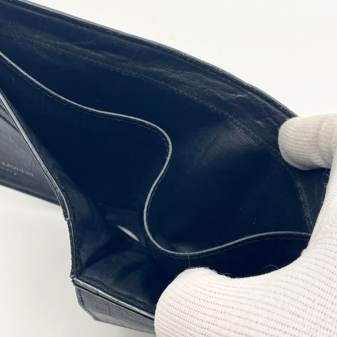 【美品】 SAINT LAURENT 折り財布 クロコ型押し YSL金具 黒