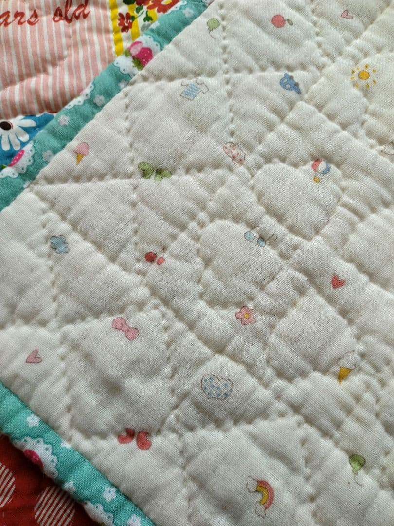 ベビーブランケット　キルト　アニマル　手縫い　ハンドメイド　79×86cm