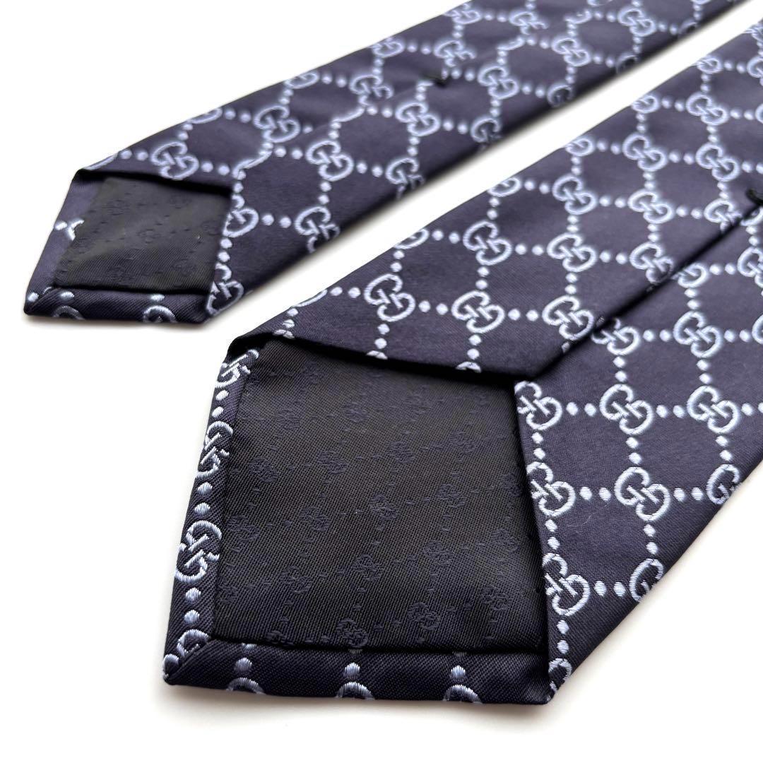 ꧁極美品꧂ グッチ ネクタイ GG柄 インターロッキング ネイビー ブルー 定番