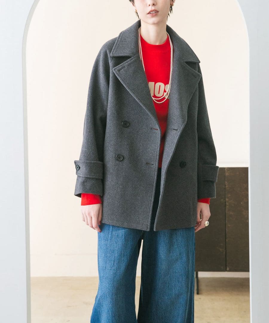 【新品・タグ付き】 スーパー100メルトンPコート　CHARCOAL