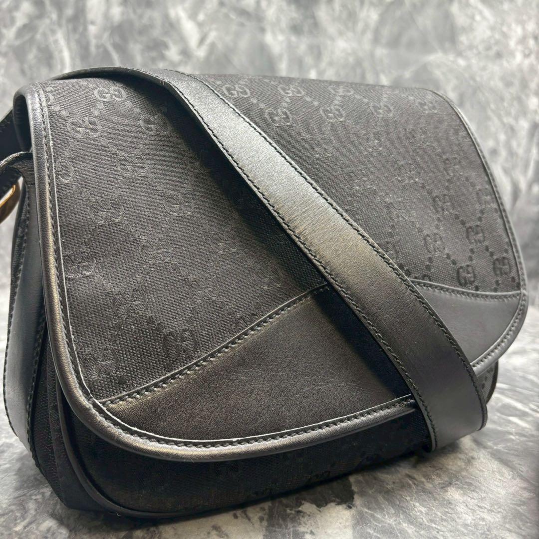 ✨美品✨GUCCI GG ショルダーバッグ ブラック ロゴ レザー ゴールド金具