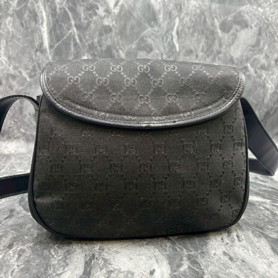 ✨美品✨GUCCI GG ショルダーバッグ ブラック ロゴ レザー ゴールド金具