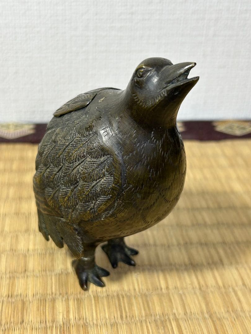 銅製　うづら　香炉　桐箱