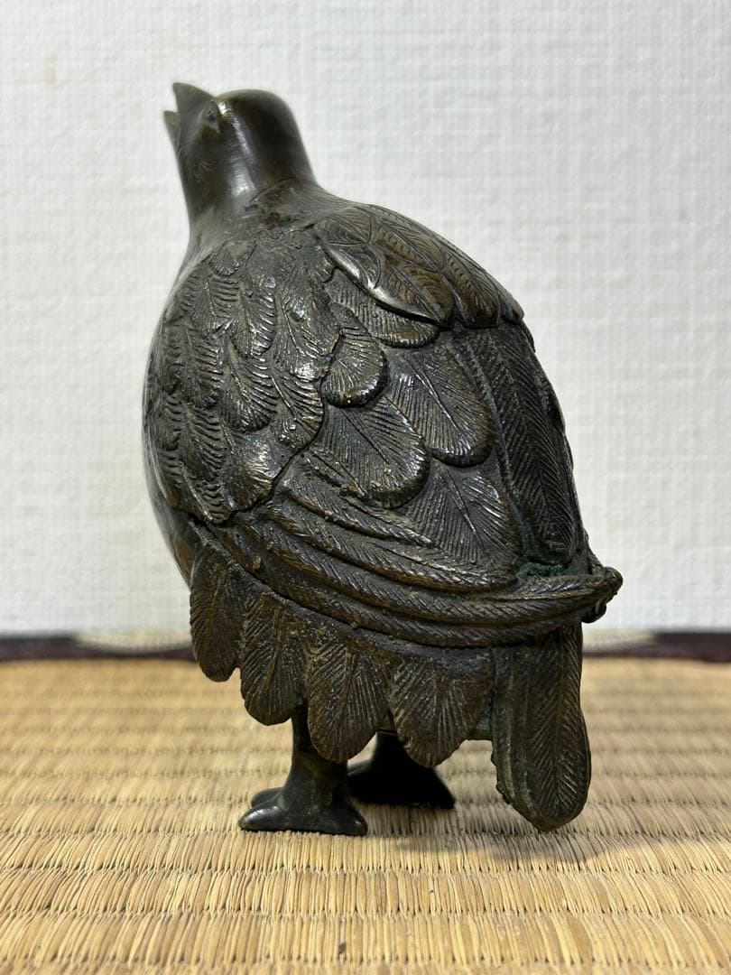 銅製　うづら　香炉　桐箱