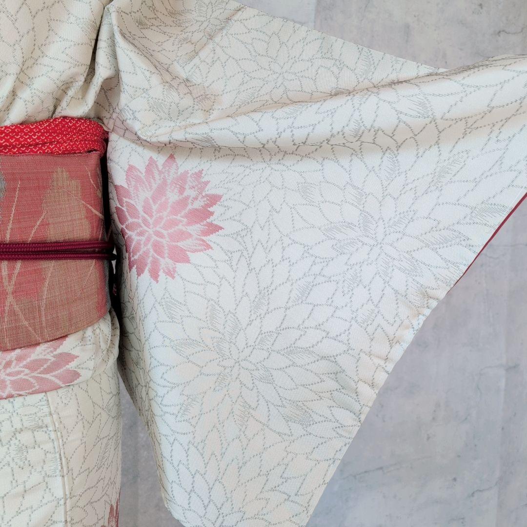 小紋　フルセット　着物　白地　花　しつけ糸　花　可愛い　おしゃれ　O3