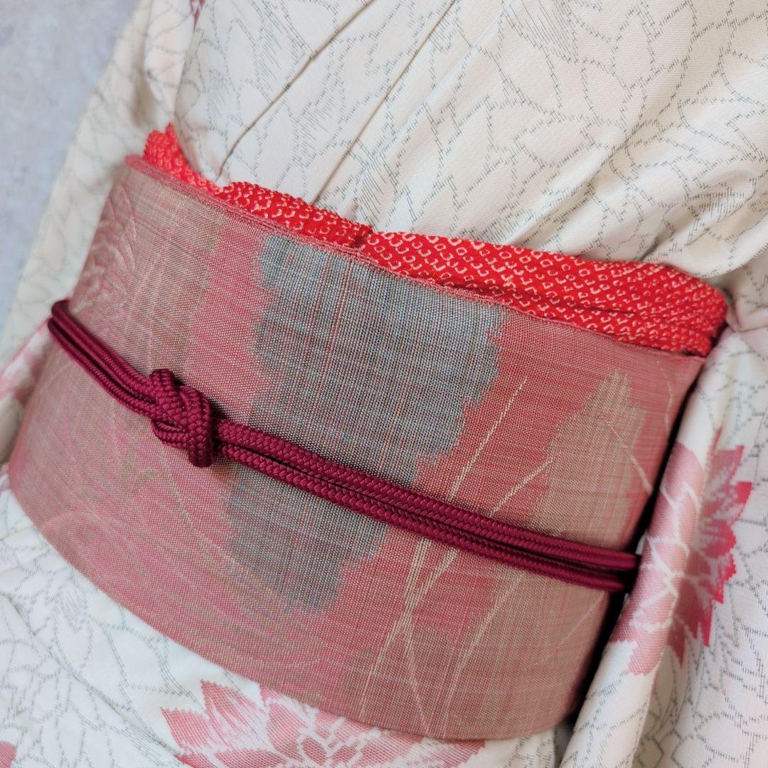 小紋　フルセット　着物　白地　花　しつけ糸　花　可愛い　おしゃれ　O3