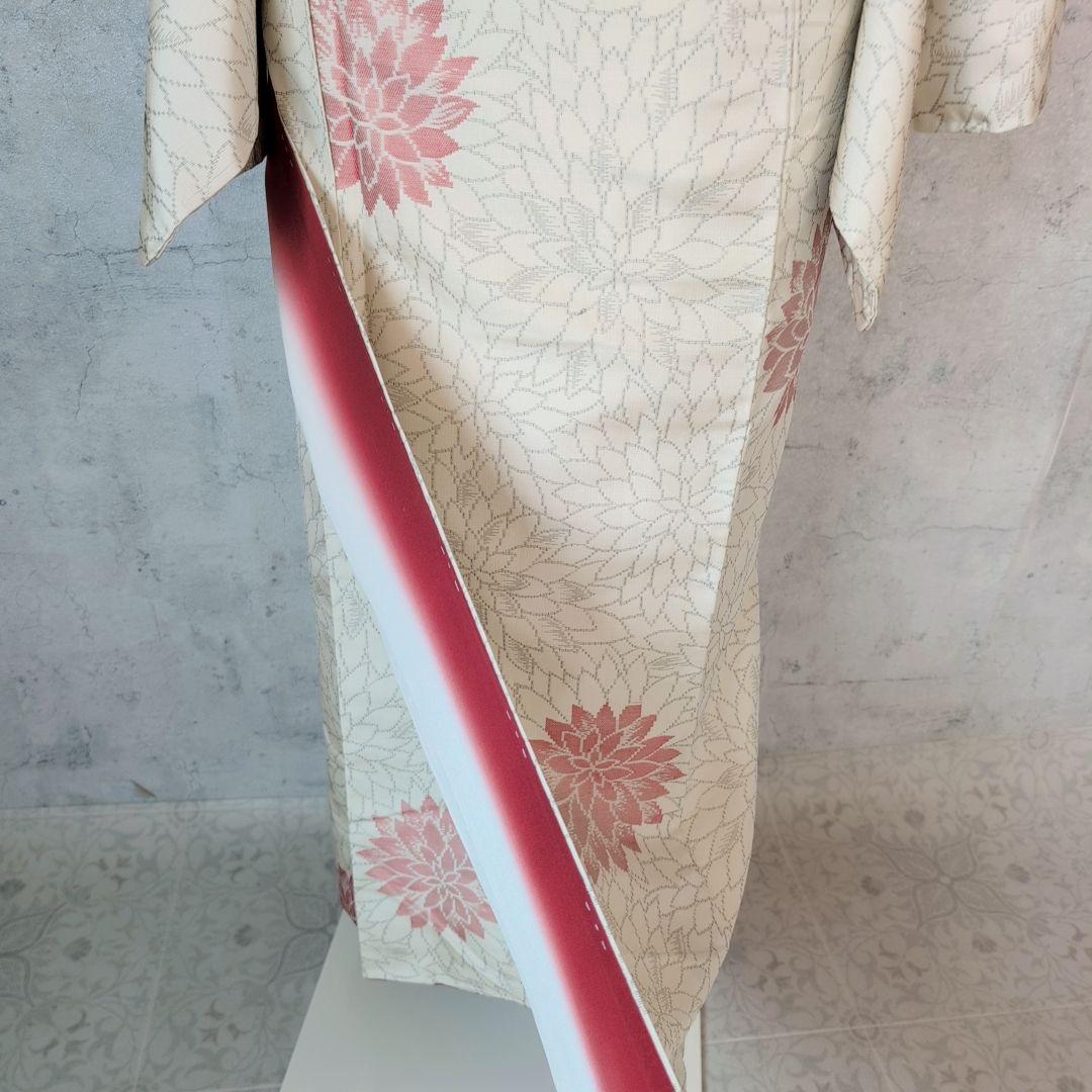 小紋　フルセット　着物　白地　花　しつけ糸　花　可愛い　おしゃれ　O3