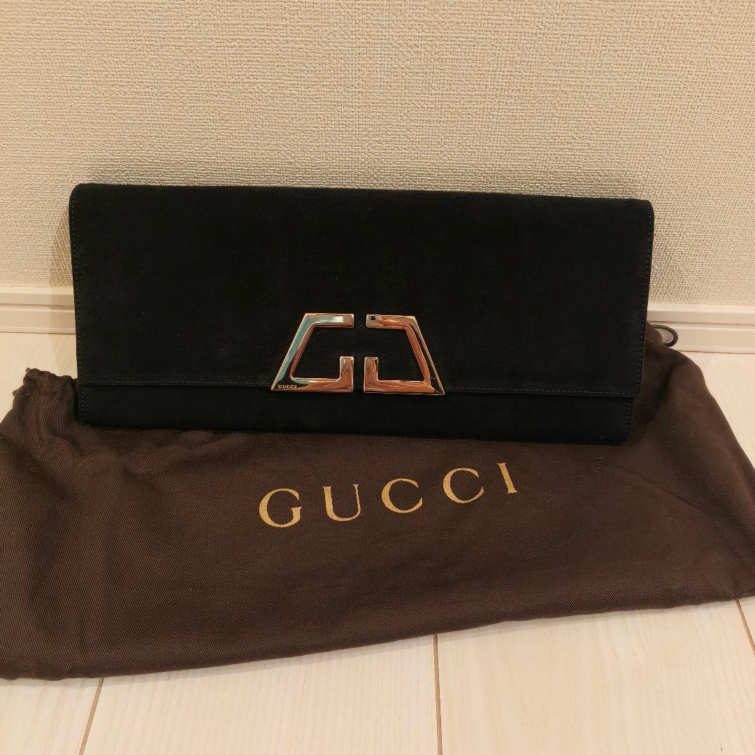 GUCCI ブラック スエード クラッチバッグ