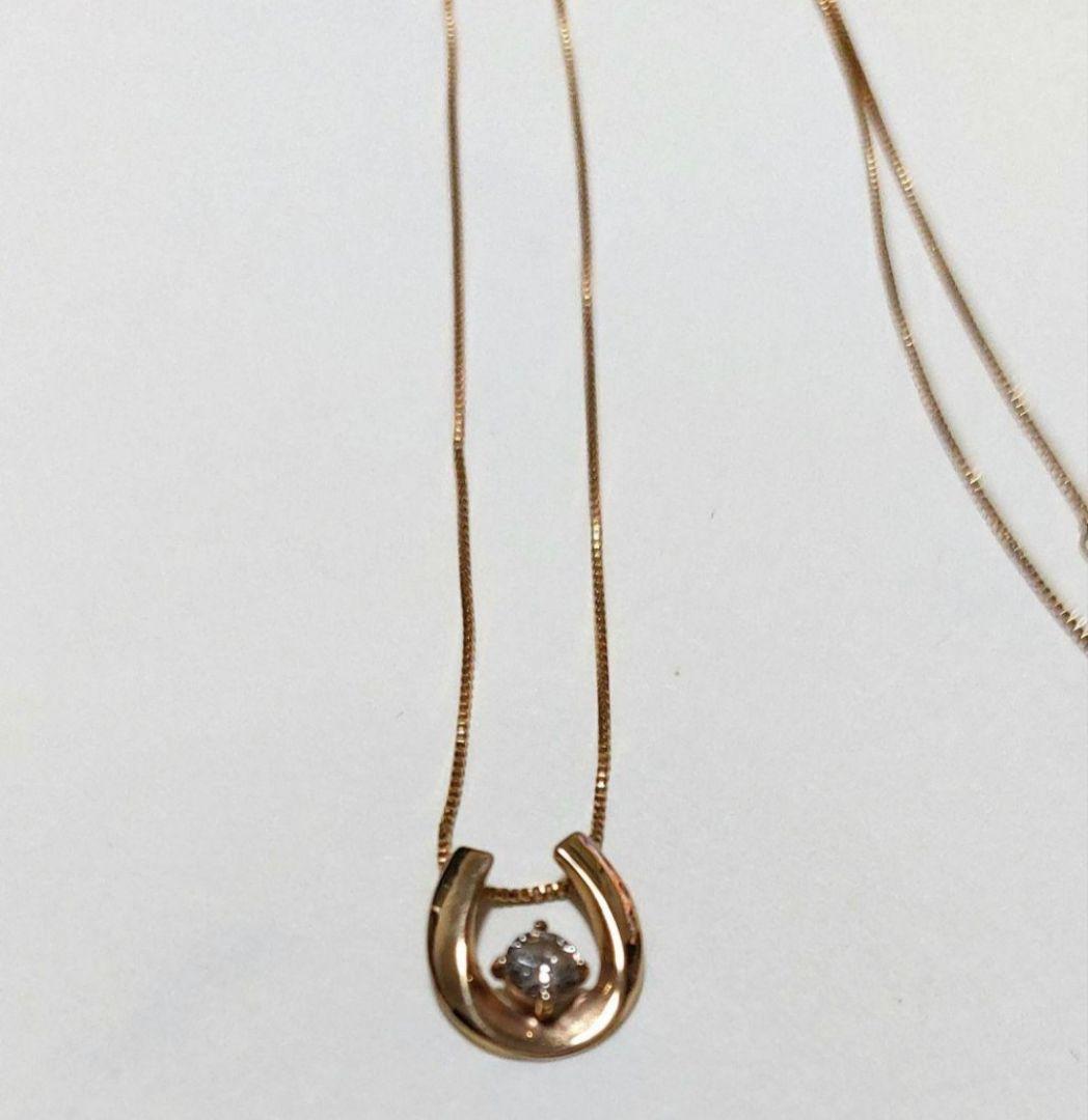K18　1Pダイヤモンド 0.1ct 馬蹄 ネックレス　　アンティーク