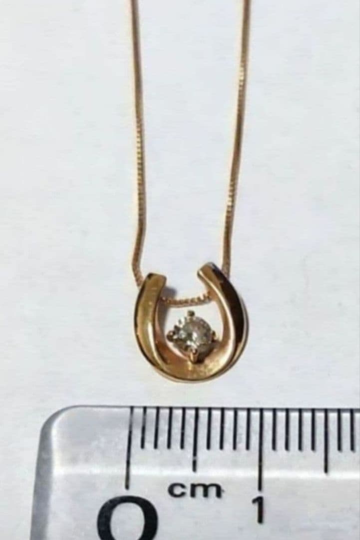 K18　1Pダイヤモンド 0.1ct 馬蹄 ネックレス　　アンティーク