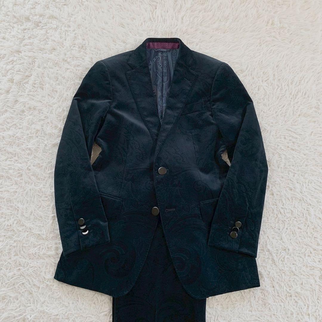 ETRO　エトロ　ベロア　ペイズリー　総柄　メタルボン　スーツ　セットアップ