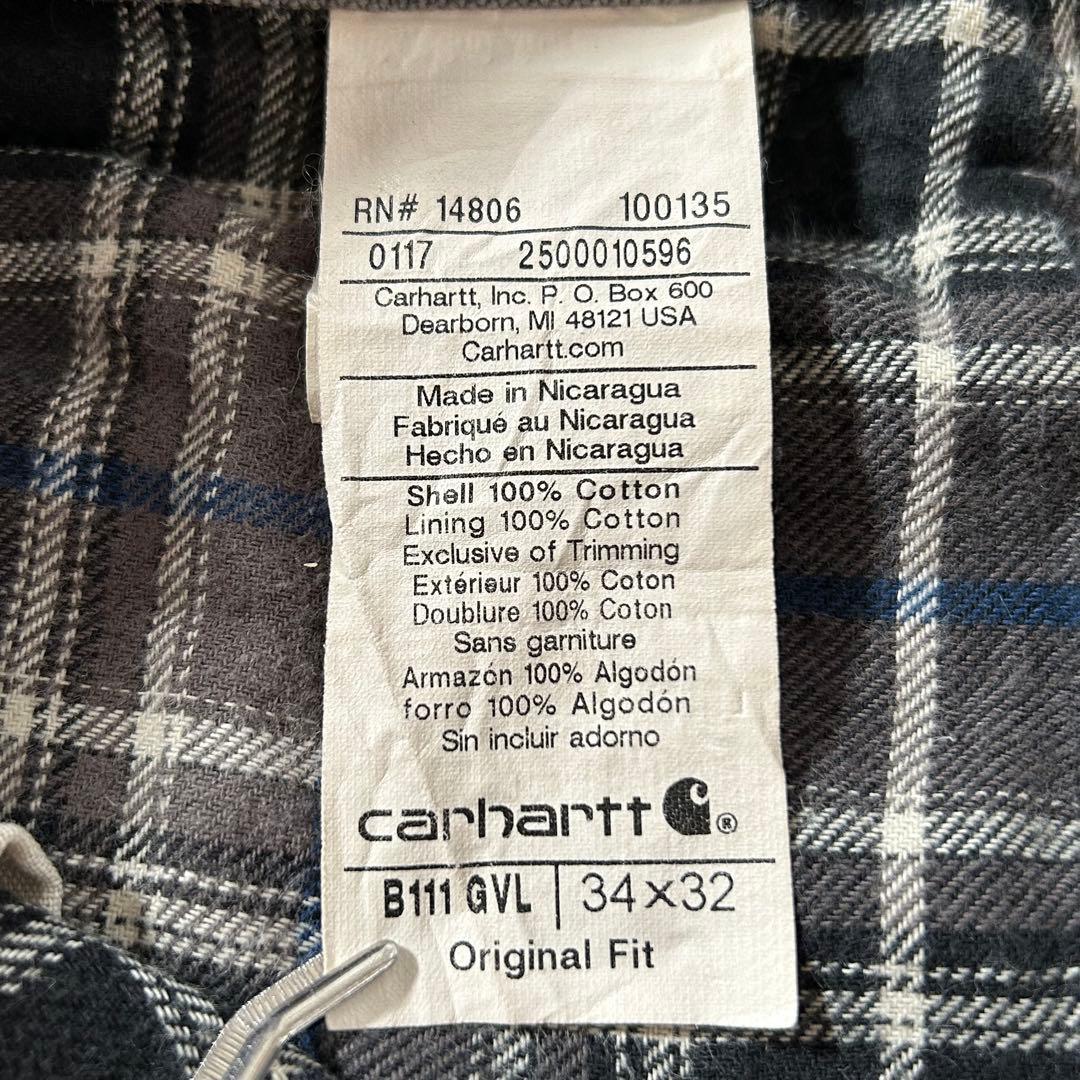 希少 カーハート B111 裏地チェック ペインターパンツ 34×32 グレー