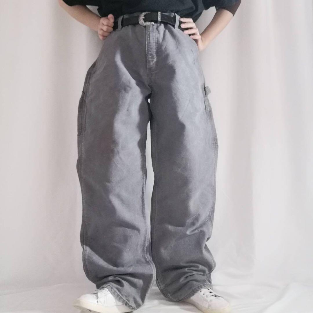 希少 カーハート B111 裏地チェック ペインターパンツ 34×32 グレー