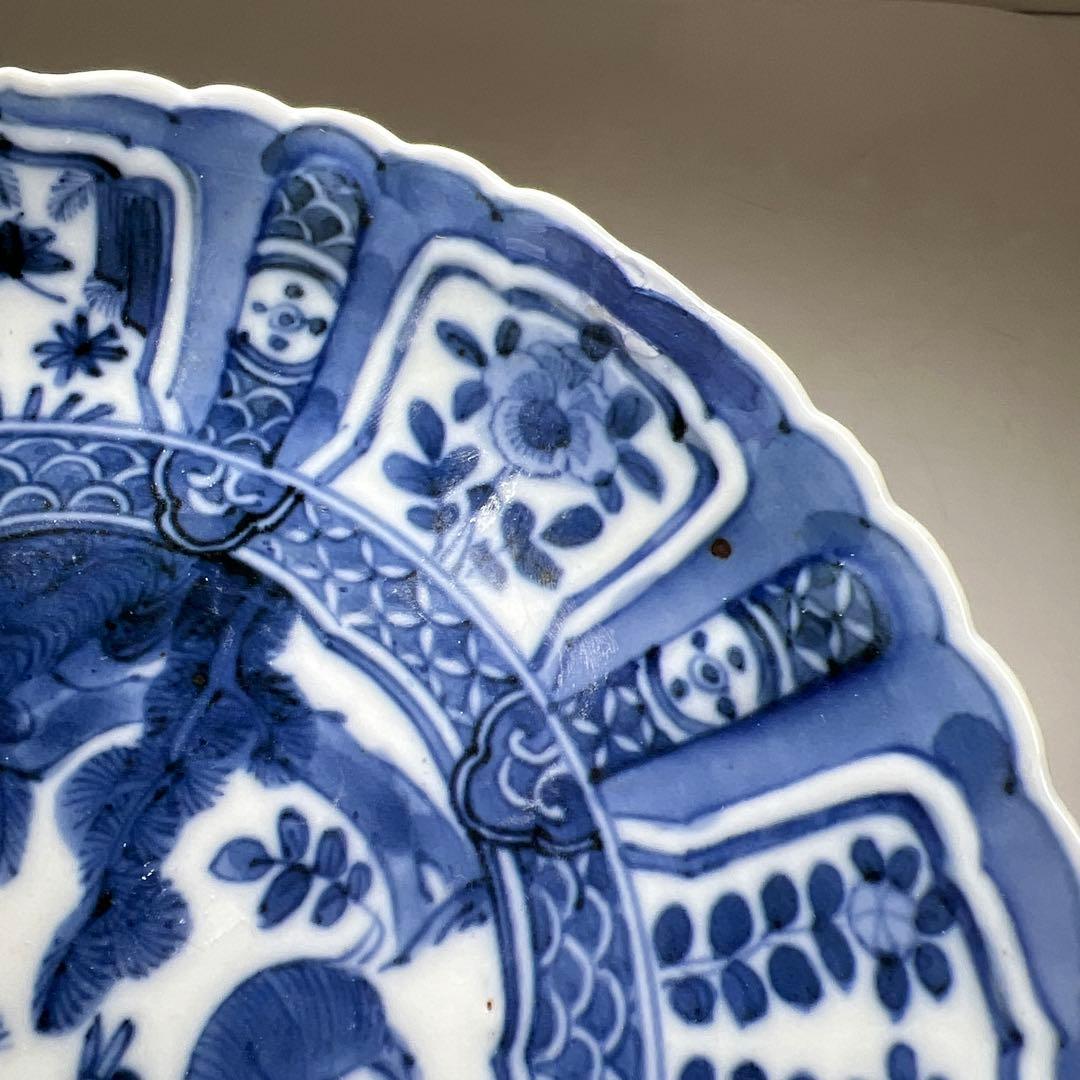 江戸中後期　古伊万里　芙蓉手輪花七寸皿　直径約20.5㎝　東Y8-0122②